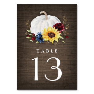 Numéro De Table Citrouille blanc Tournesol Rose Mariage de automne