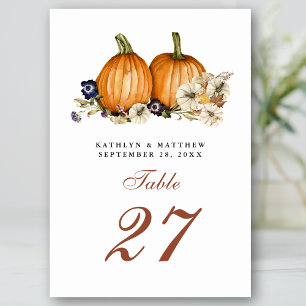 Numéro De Table Citrouille botanique Rustique Mariage de automne d