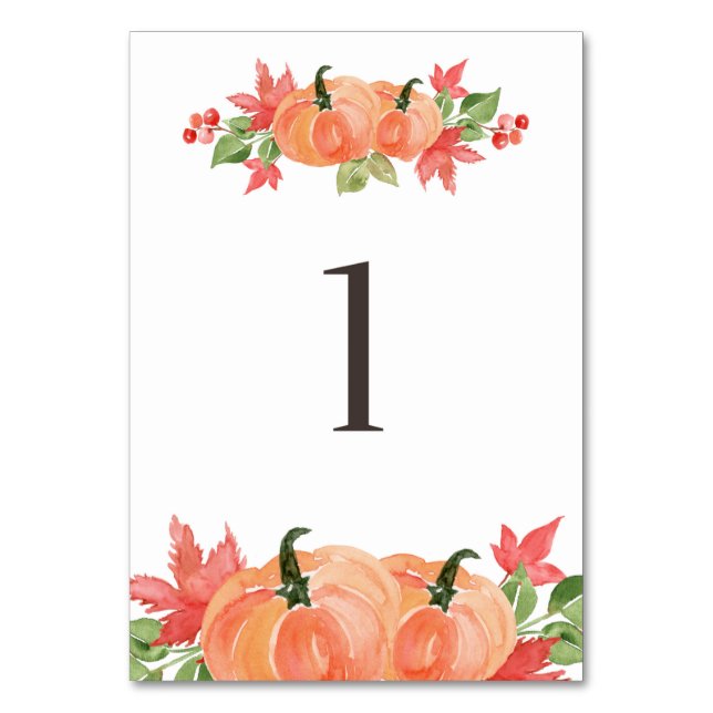 Numéro De Table Citrouille d'aquarelle et sauts de feuille d'érabl (Par défaut)
