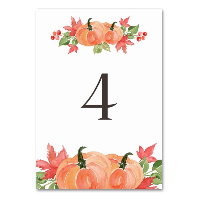 Numéro De Table Citrouille d'aquarelle et sauts de feuille d'érabl (Par défaut)
