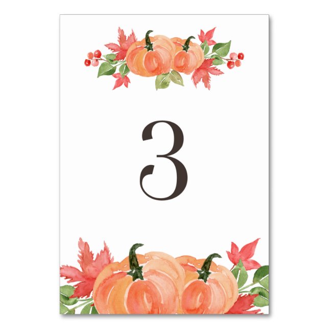 Numéro De Table Citrouille d'aquarelle et sauts de feuille d'érabl (Par défaut)