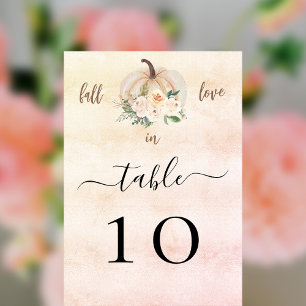 Numéro De Table Citrouille fleurs crème rousse rose chute d'or