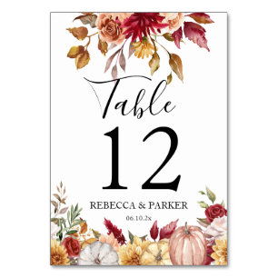 Numéro De Table Citrouille fleurs d'automne Mariage personnalisé