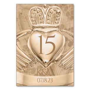 Numéro De Table Claddagh Bague Mariage Initiales et Shamrocks