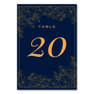 Numéro De Table Classé subtil or Motif bleu marine