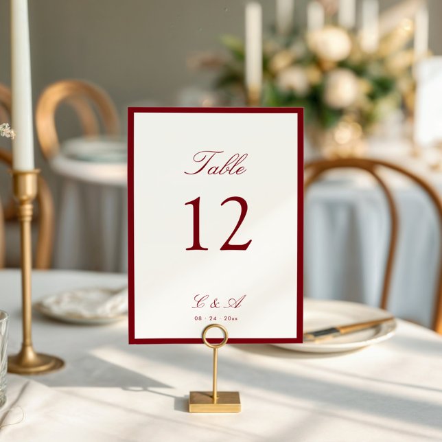 Numéro De Table Classic Calligraphy Deep Red Old Money (Créateur téléchargé)