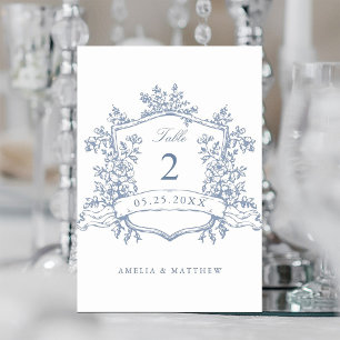 Numéro De Table Classic Floral Crest Dusty Blue Mariage