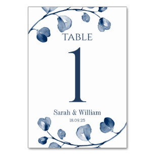 Numéro De Table Classic Navy Blue Eucalyptus Mariage Numéro de tab
