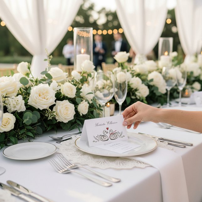 Numéro De Table Classic Swan Monogram Pink Border Wedding (Créateur téléchargé)