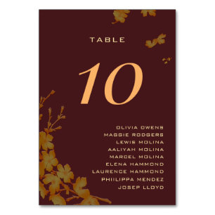 Numéro De Table Classy Burgundy & Gold Floral Noms d'hôtes