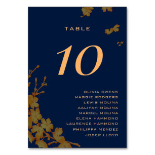 Numéro De Table Classy Gold Floral Navy bleu Nom d'invité