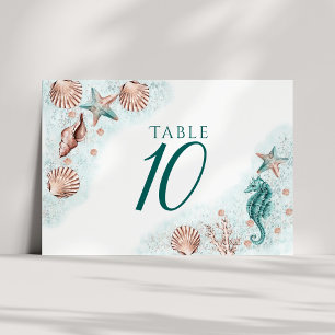 Numéro De Table Coastal Chic Turquoise Green et Coral Reef Party