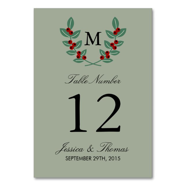 Numéro De Table Collection de Mariages Monogram Berry Bush - Sage (Par défaut)