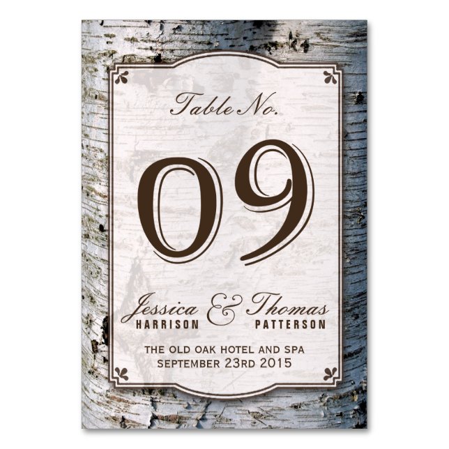 Numéro De Table Collection Rustique de Mariages de bouleaux argent (Par défaut)