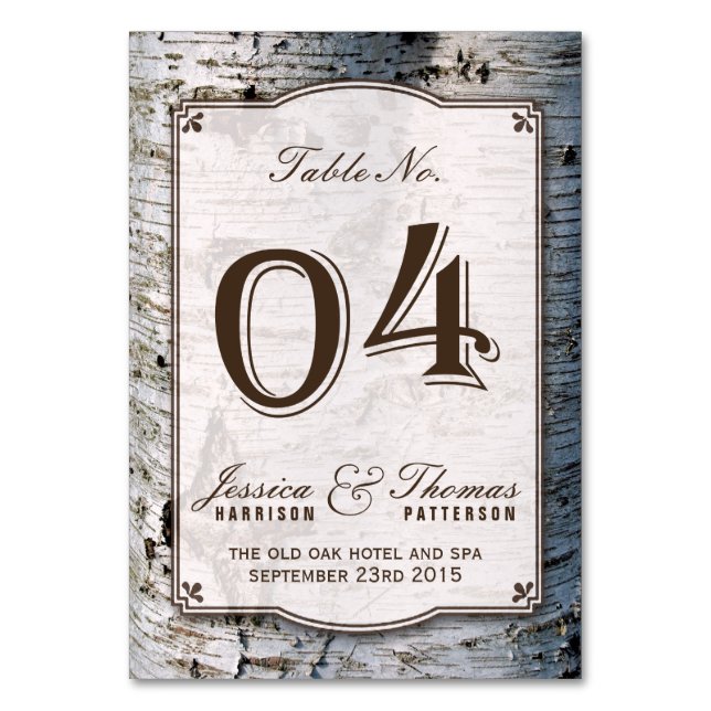 Numéro De Table Collection Rustique de Mariages de bouleaux argent (Par défaut)