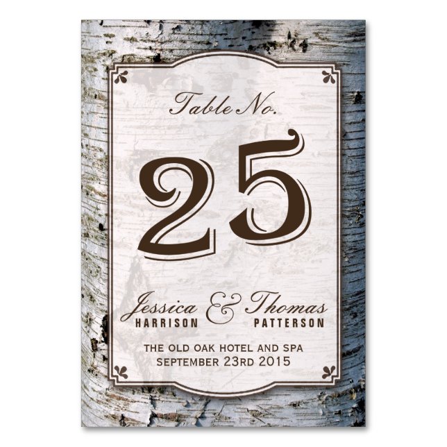 Numéro De Table Collection Rustique de Mariages de bouleaux argent (Par défaut)