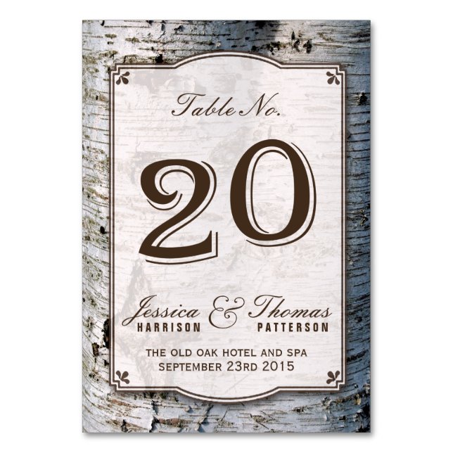 Numéro De Table Collection Rustique de Mariages de bouleaux argent (Par défaut)