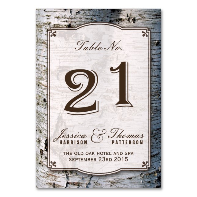 Numéro De Table Collection Rustique de Mariages de bouleaux argent (Par défaut)