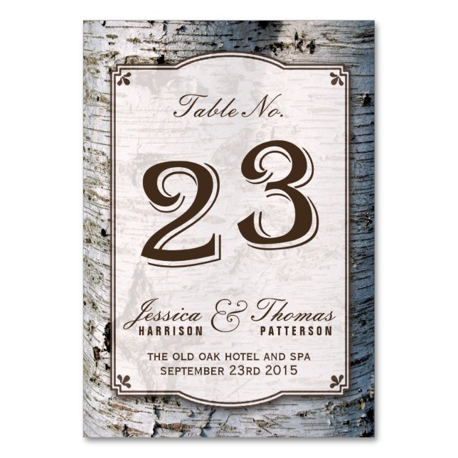 Numéro De Table Collection Rustique de Mariages de bouleaux argent (Par défaut)