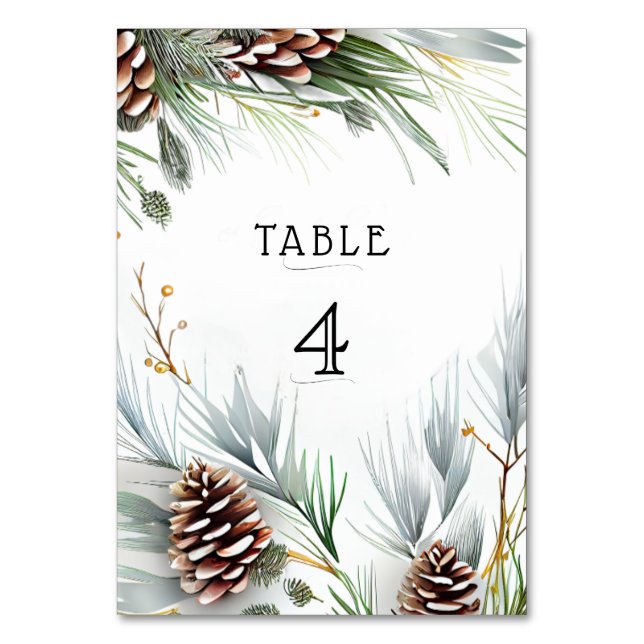 Numéro De Table Cônes de pin de mariage d'hiver Neige Branches de  (Par défaut)