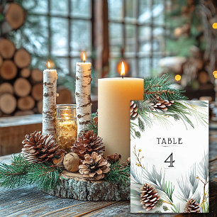 Numéro De Table Cônes de pin de mariage d'hiver Neige Branches de