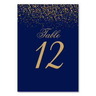 Numéro De Table Confettis Bleu foncé et Or