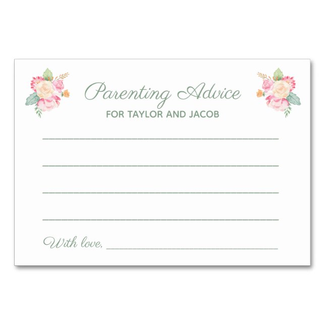 Numéro De Table Conseil parental Baby shower d'aquarelle florale (Devant)