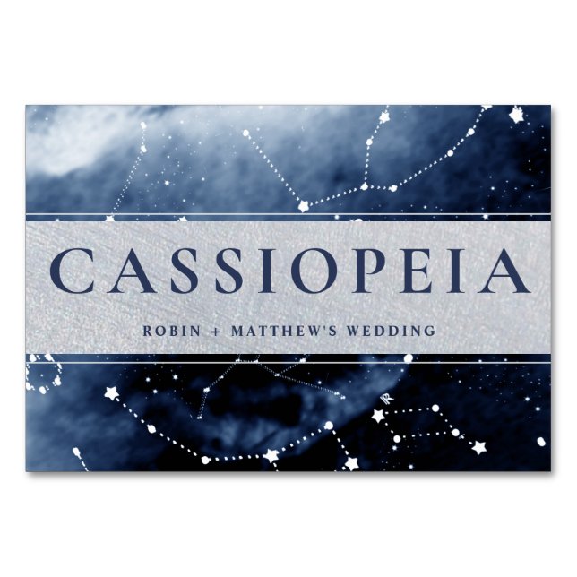 Numéro De Table Constellation Cassiopée (ou autre) Bleu, Argent (Devant)