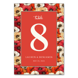Numéro De Table Coquelicots Fleuris Rouge Festif