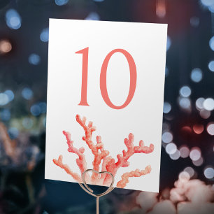 Numéro De Table Corail aquarelle orange art marine mariage