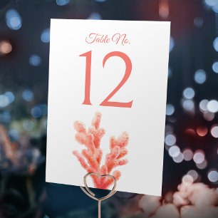 Numéro De Table Corail aquarelle orange art marine mariage