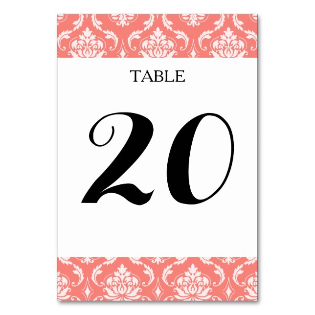 Numéro De Table Coral rose blanc classique Damas motif (Par défaut)
