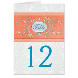 Numéro de table Coral, Turquoise et Grey Damask