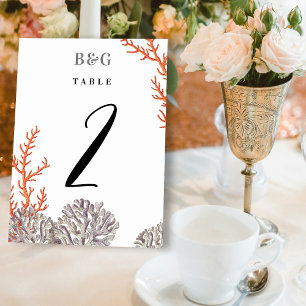 Numéro De Table Coral Watercolor Beach Mariage moderne