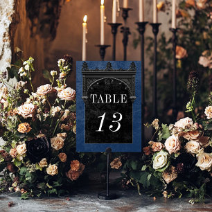 Numéro De Table Corbeau noir gothique et Mariage bleu arc noir
