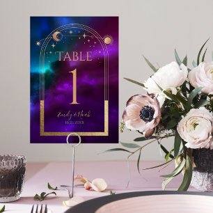 Numéro De Table Cosmic Purple Turquoise or Sun Moon Mariage d'astr