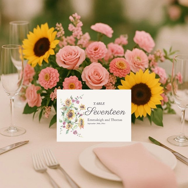 Numéro De Table Couleur d'eau de Tournesol Mariage floral (Créateur téléchargé)