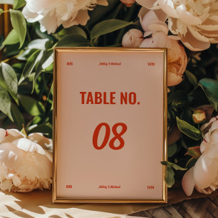 Numéro De Table Couleurs Rétro Minimalistes Mariage