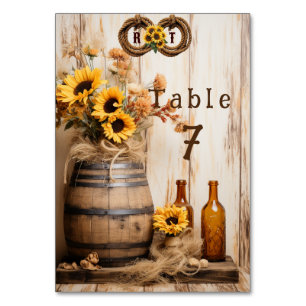 Numéro De Table Country Western Tournesols Fût de Whisky