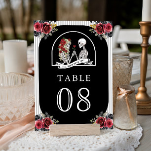 Numéro De Table Couple de squelettes gothiques Roses rouges Mariag