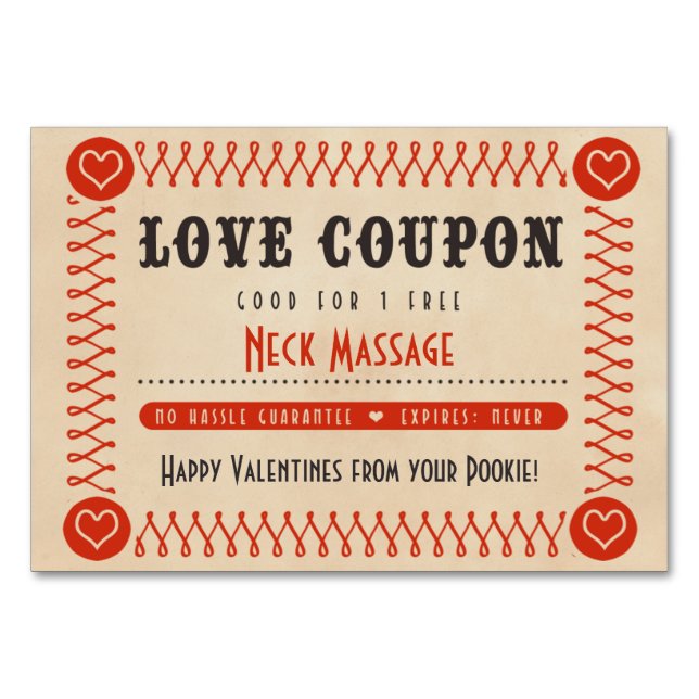 Numéro De Table Coupons d'amour pour les couples Valentin ou anniv (Devant)