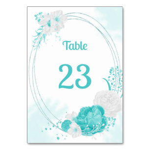Numéro De Table couronne botanique de fleurs turquoise et blanches