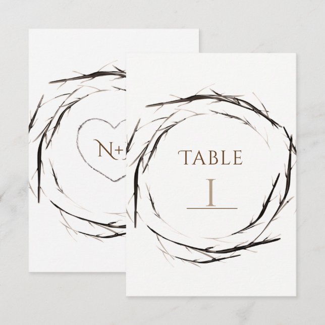 Numéro de table Couronne de Branches de Baguettes  (Devant / Derrière)