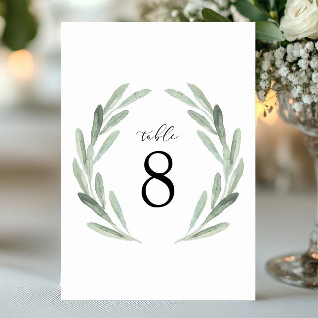 Numéro De Table Couronne de verdure simple aquarelle pour table de (Créateur téléchargé)