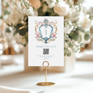 Numéro De Table Couronne florale vintage avec QR Code pour le part