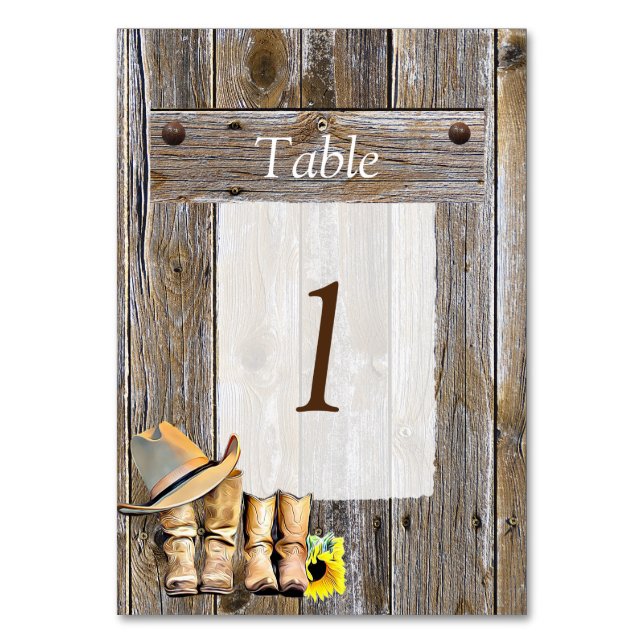Numéro De Table Cowboy Boots and Sunflower Numéro de tableau Maria (Par défaut)