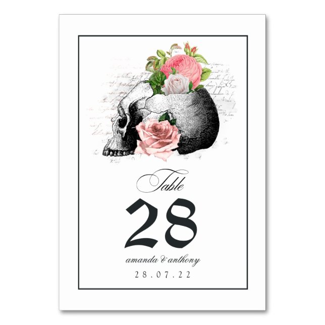 Numéro De Table Crâne gothique rose floral Numéro de tableau (Par défaut)
