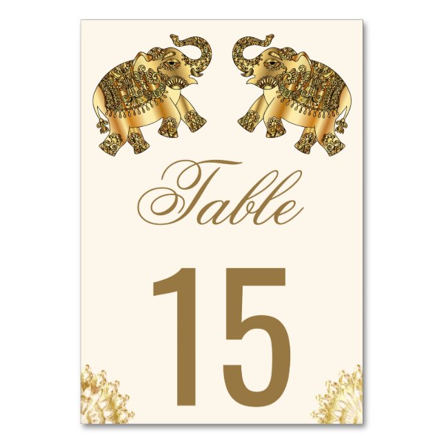 Numéro De Table Cream Gold Ethnic Elephants Indian Wedding (Par défaut)