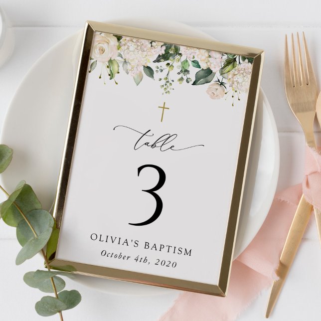 Numéro De Table Cream White Flowers, Boho, Baptism Table Numbers (Créateur téléchargé)