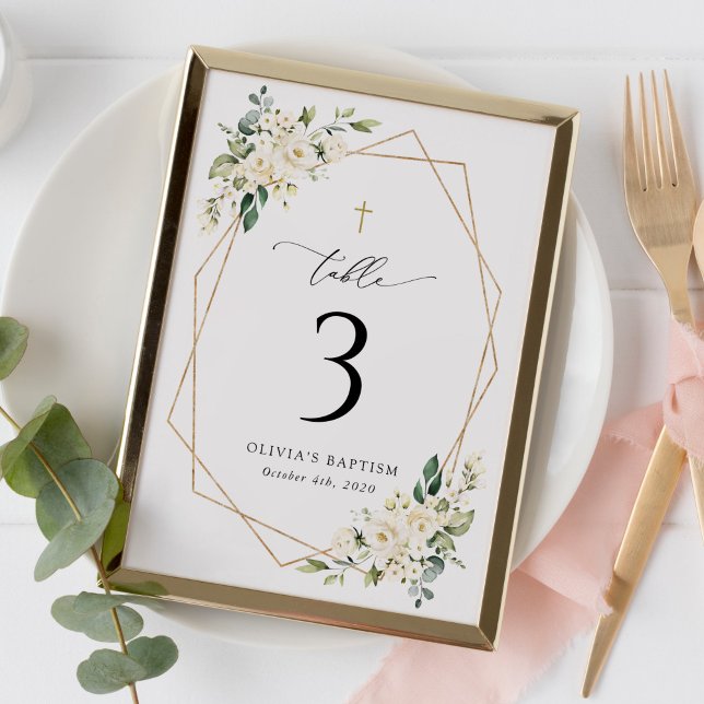 Numéro De Table Cream White Flowers, Boho, Baptism Table Numbers (Créateur téléchargé)